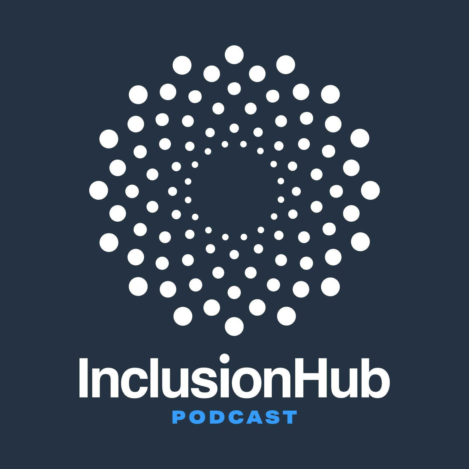 The InclusionHub Podcast Art featuring the InclusionHub Logo and text that says InclusionHub Podcast on a navy background.