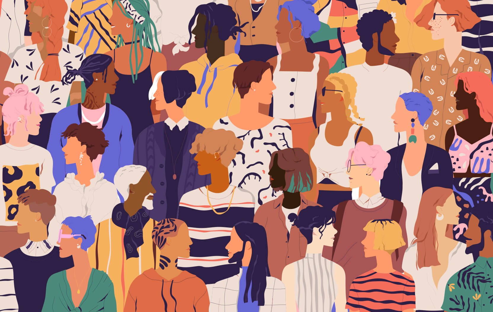 Illustration of a diverse group of people in a crowd.