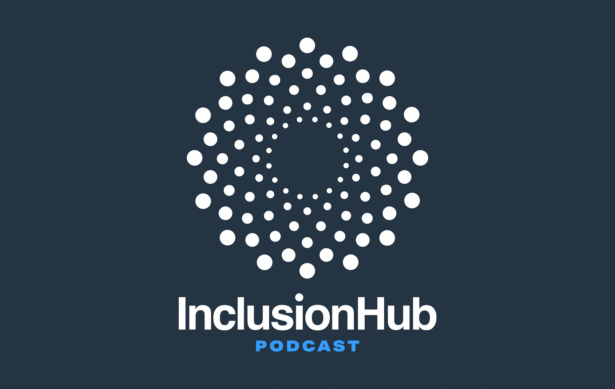 The InclusionHub Podcast Art featuring the InclusionHub Logo and text that says InclusionHub Podcast on a navy background.