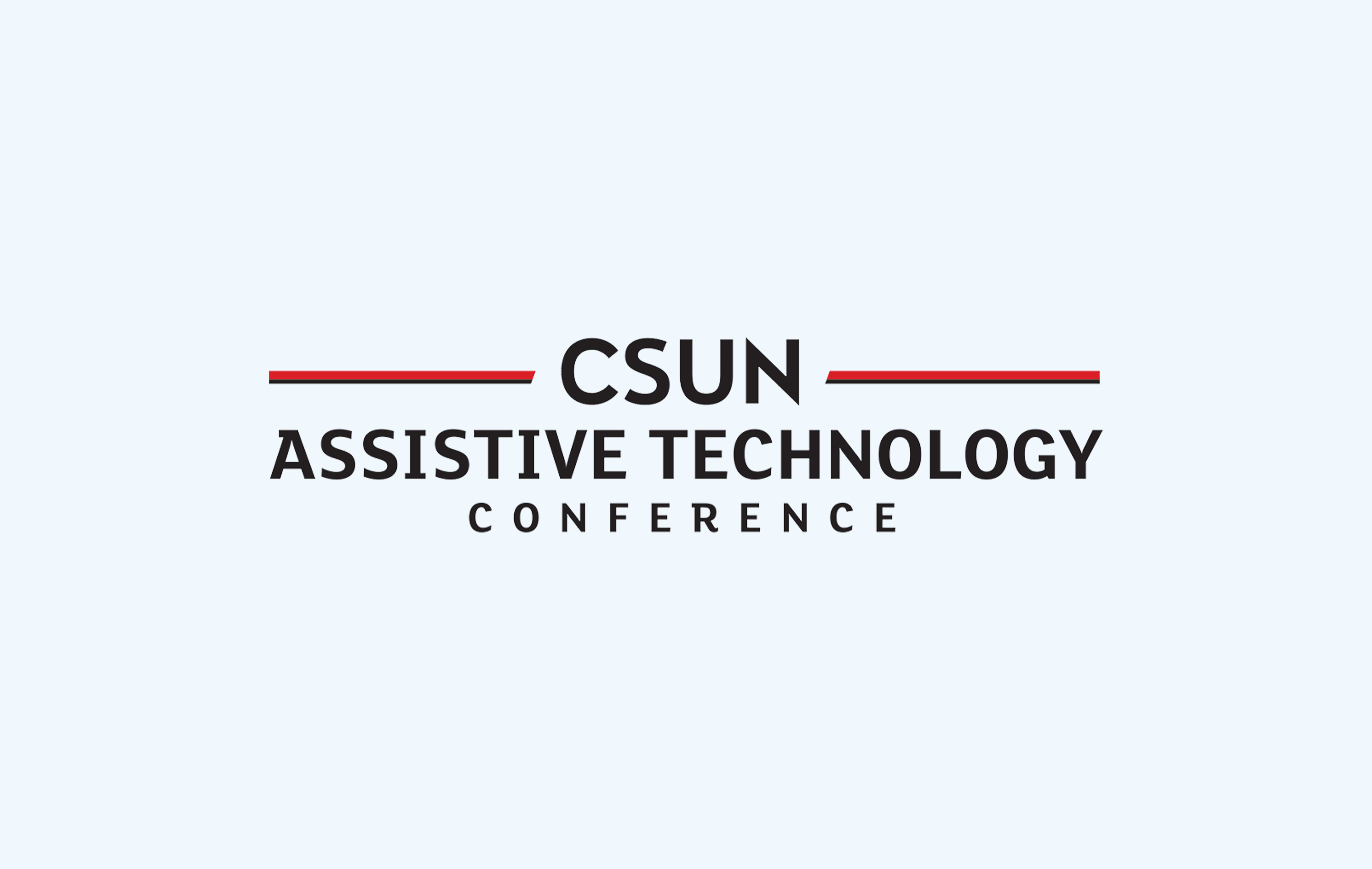 Text that says CSUN Assistive Technology Conference on a light blue background.
