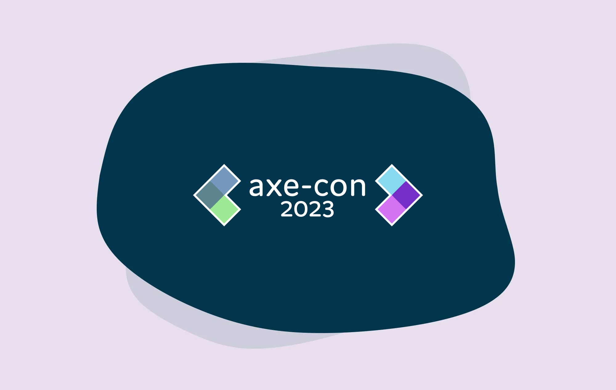 Axe-Con 2023 logo on navy blue bubble with light purple background.