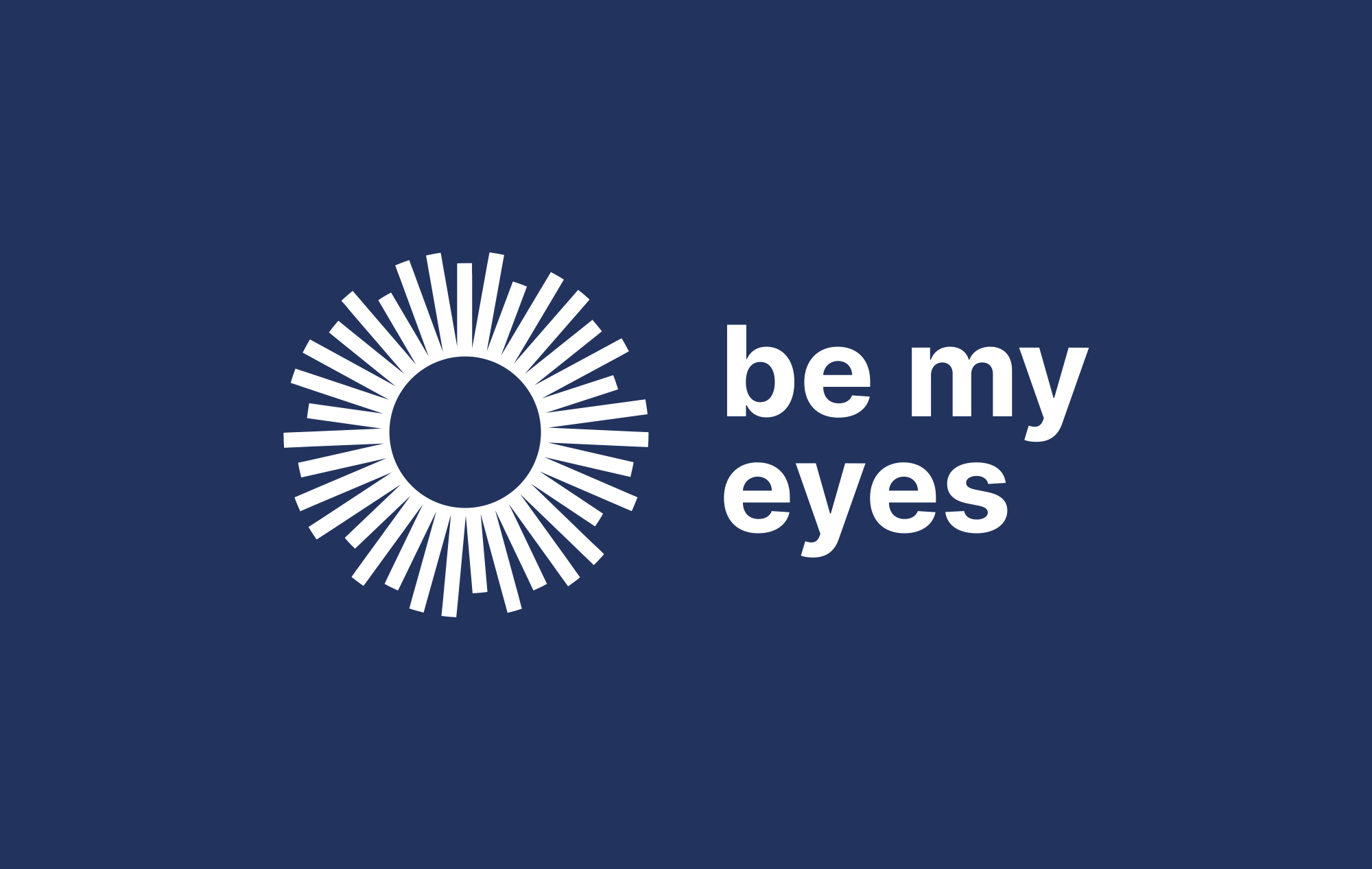 The Be My Eyes logo in white on a navy blue background.