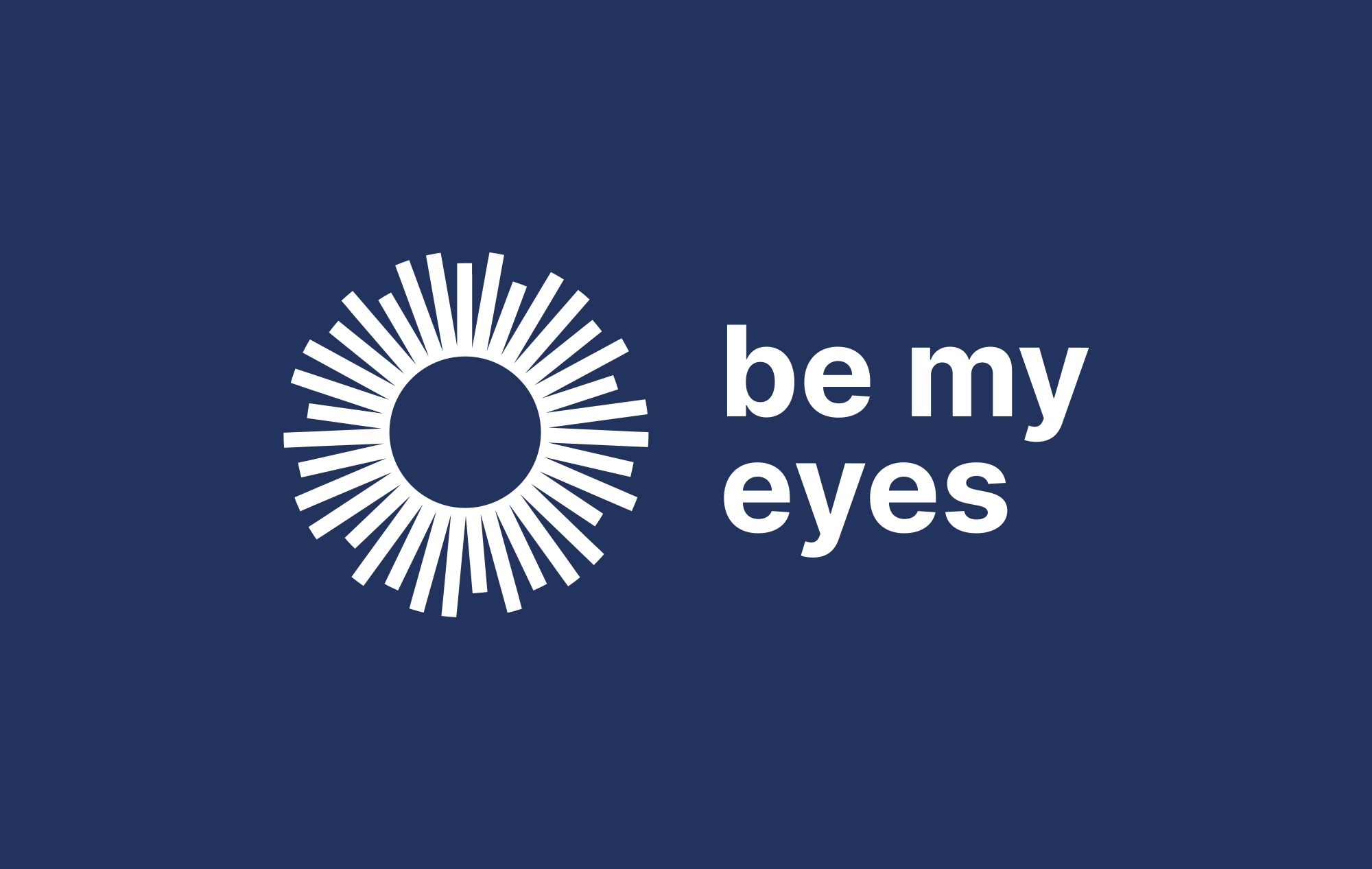 White Be My Eyes logo on a navy background.