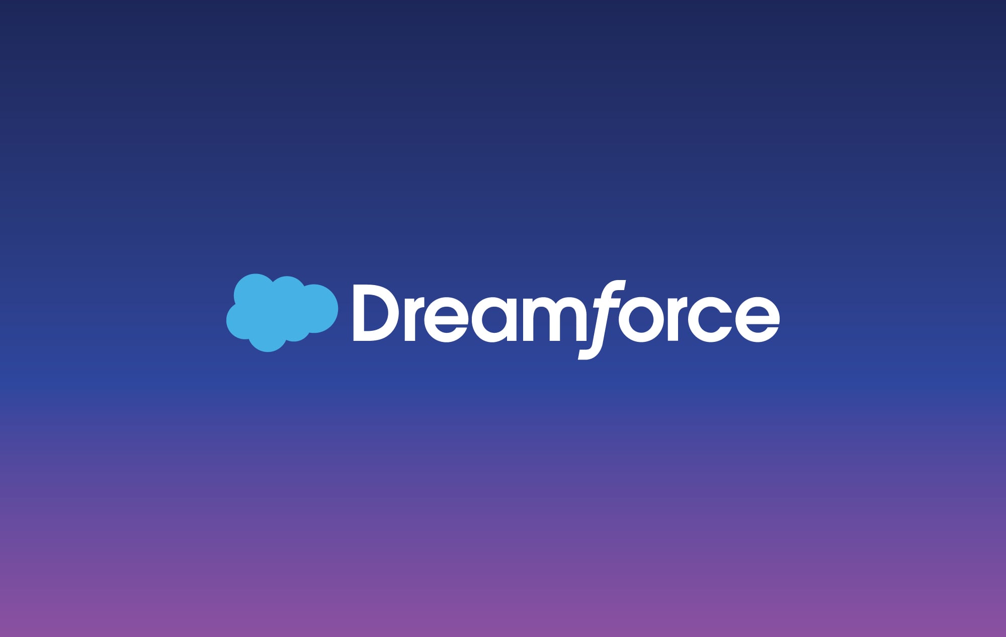 The Dreamforce logo, featuring a blue cloud icon beside the word 'Dreamforce' in white text, on a blue-to-purple gradient background.