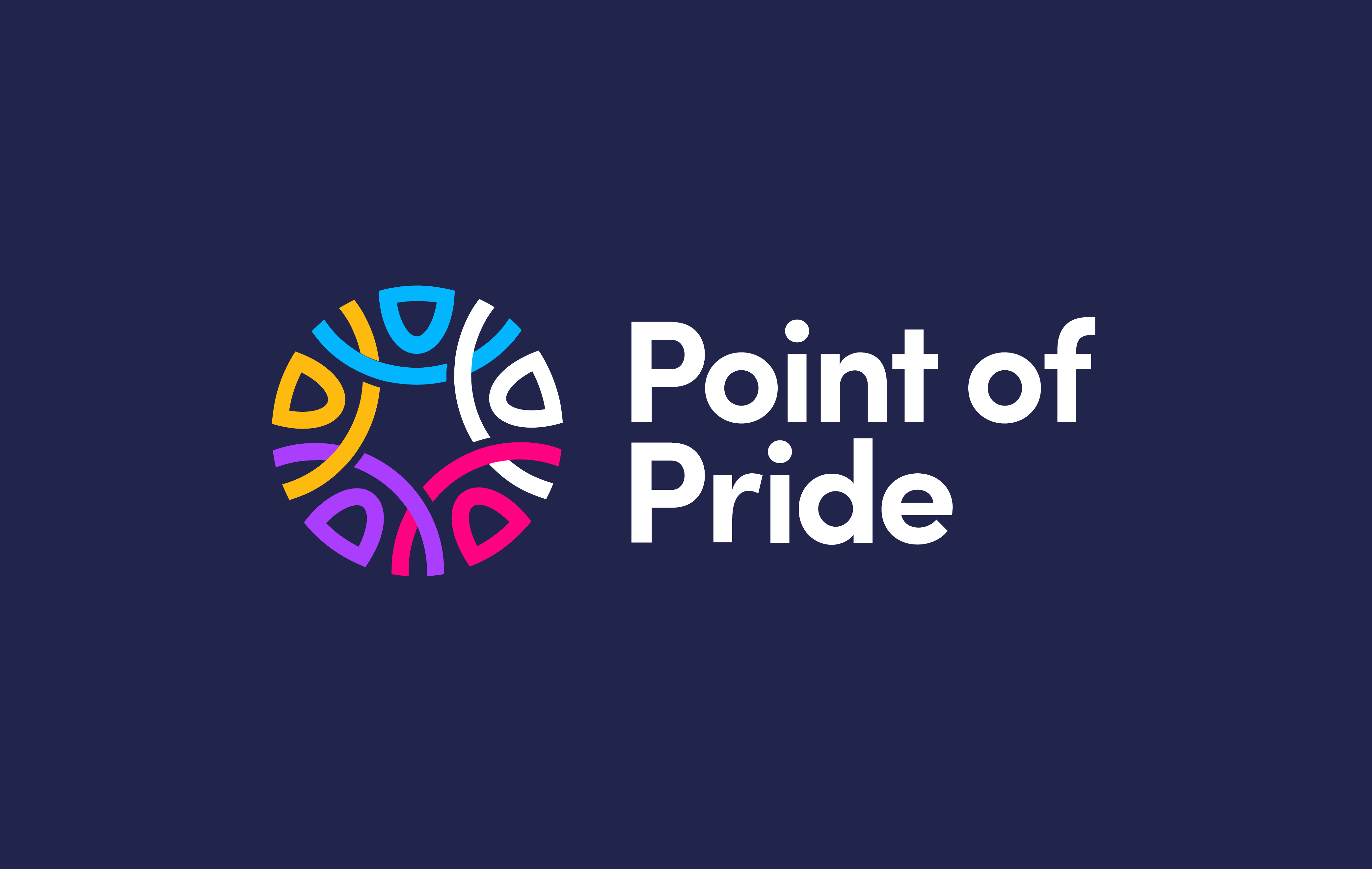 Point of Pride logo centered over a dark navy background.
